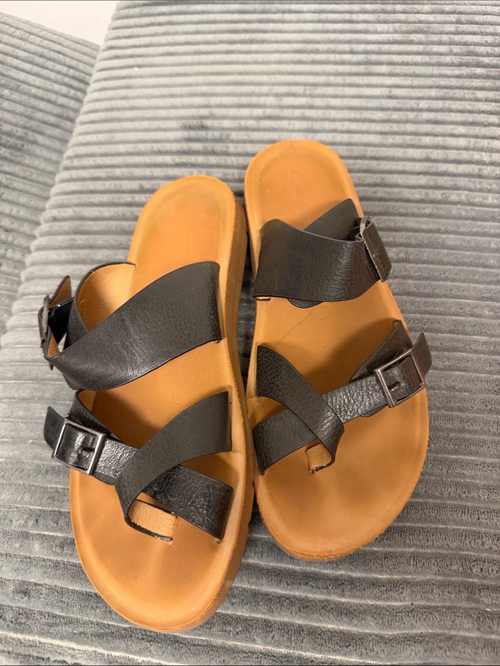 Men's Black Leather Buckle Sandals - Casual Summer Slides